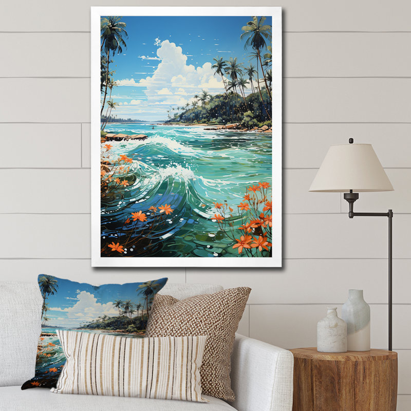 «Batravil Palm Trees Palms III», reproduction sur toile, H 32 po x l 24 po x P 1 po, Cadre photo blanc