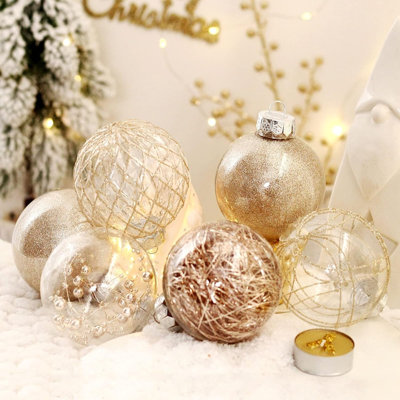 30-Piece Champagne Christmas Ball Ornaments Set, Clear Shatterproof Hanging Decorations for Christmas Tree, Wreath, Garland and Holiday Decor