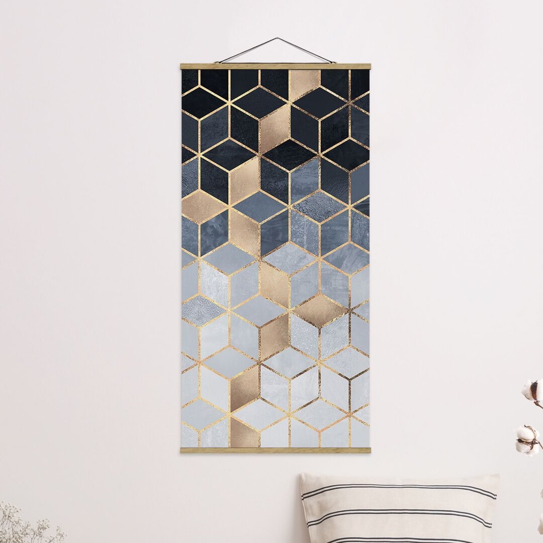 Grafikdruck Blue White Golden Geometry von Elisabeth Fredriksson