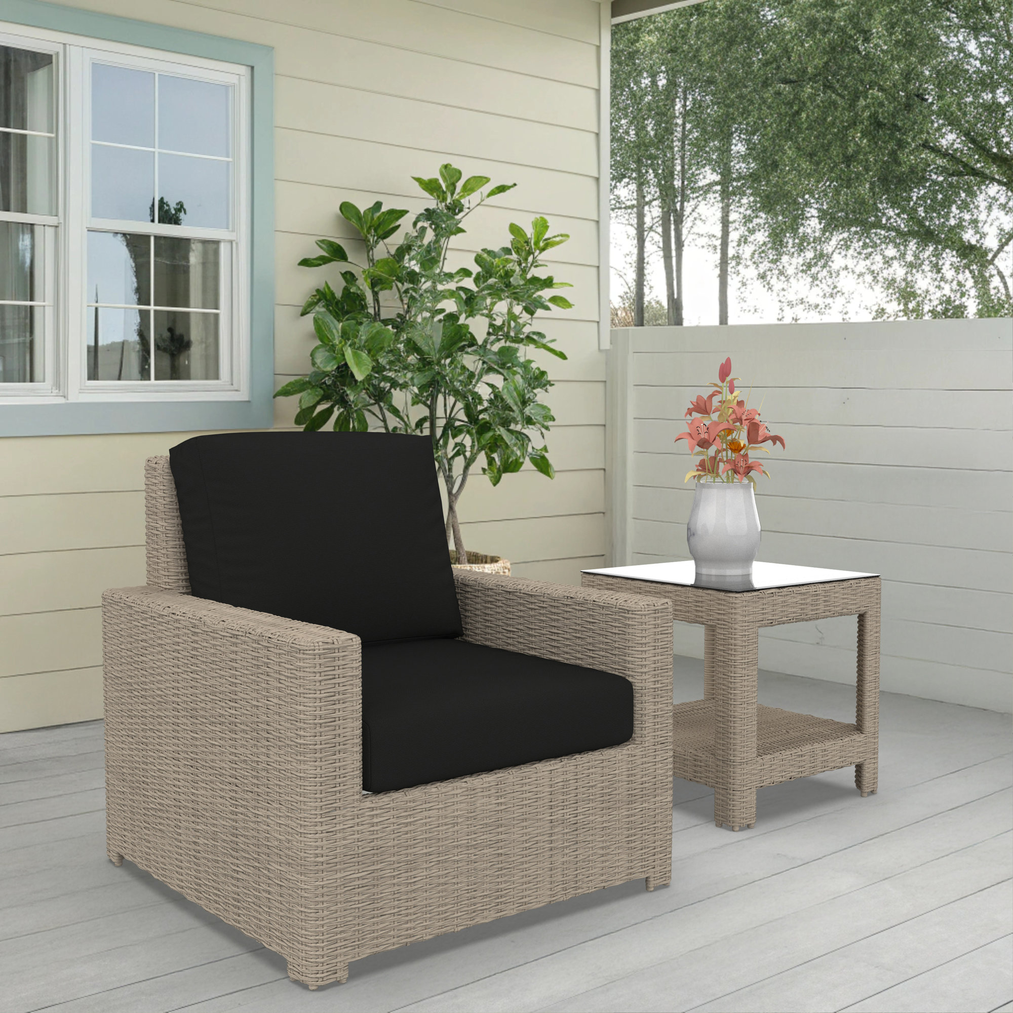 Outdoor Chair With Sunbrella Cushions, Sunbrella Canvas Black