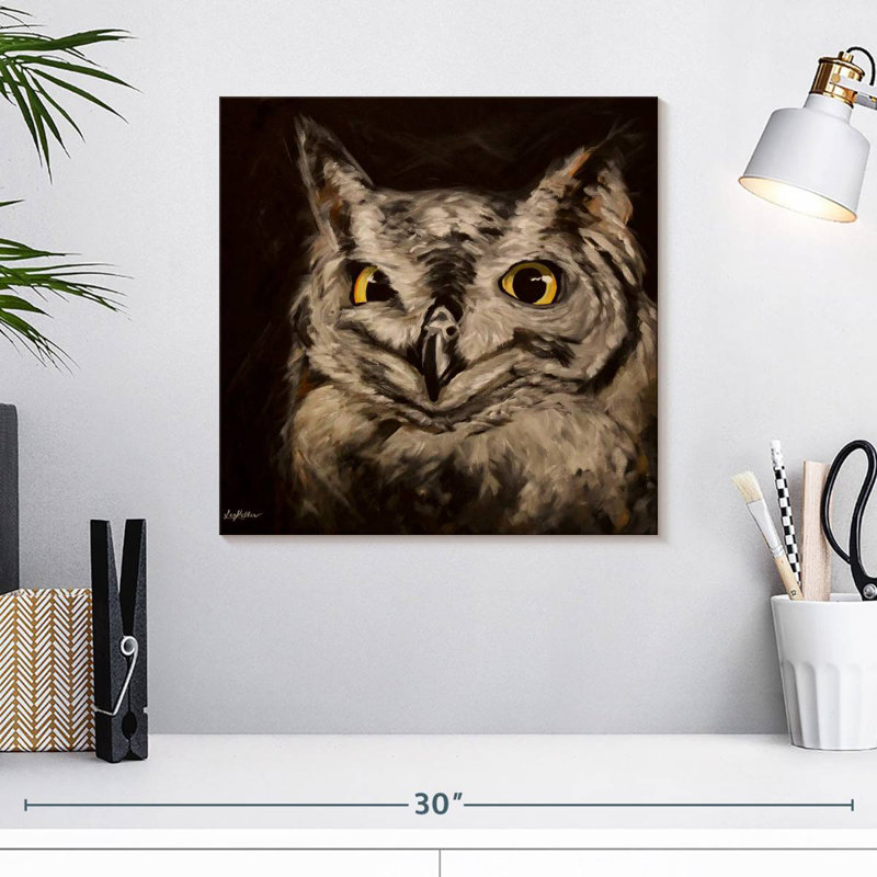 Hibou sur fond noir, H 16 po x l 16 po