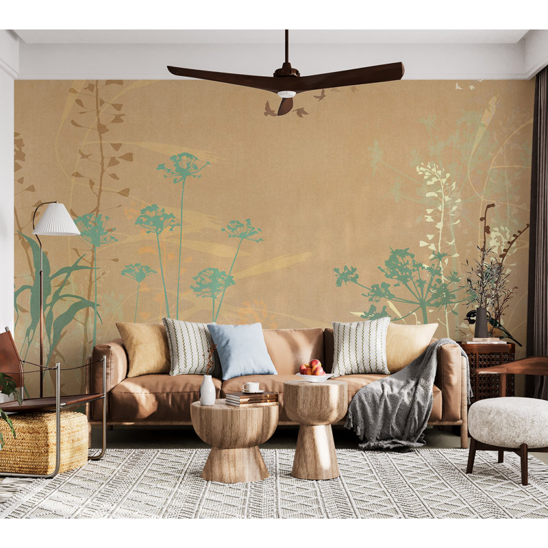 Murale florale pelez et collez - Oiseau dans le jardin, L 41 po x l 57 po