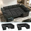 Canapé modulaire inclinable en U de 102 po Earp avec lit escamotable, rangement caché, ports USB et lumière DEL, canapé convertible multifonctionnel en chenille pour le salon-131202431