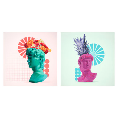 Pop-Modern Bust Botanica Duo Canvas Wall Art - 36" x 36" - (Set of 2)