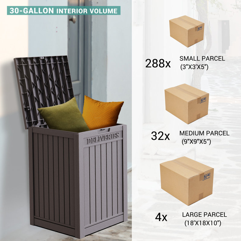 Taupe Lockable Resin Wicker 48 Gallon Deck Box