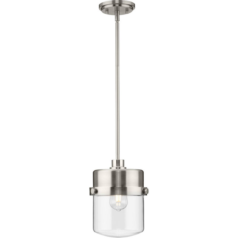 Luminaire suspendu industriel en verre clair à une lumière Urban, Nickel brossé