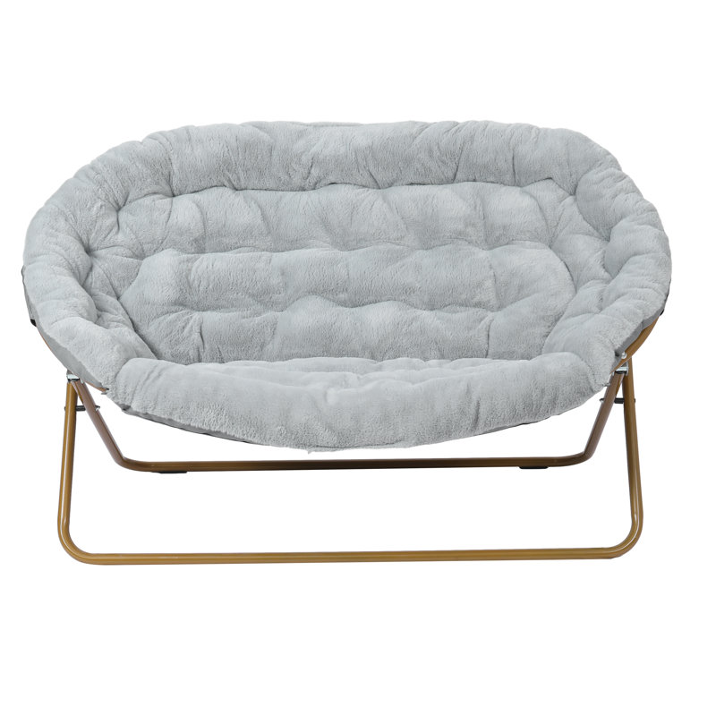 Folding Double Saucer Chair With Steel Frame, Gray Polyester