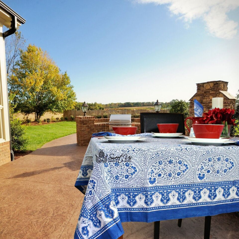 Floral Cotton Block Print Tablecloth