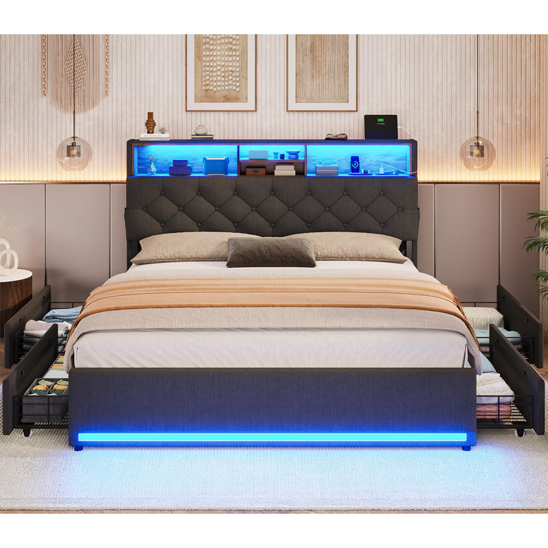 Upholstered Platform Storage Bed, Full / Double