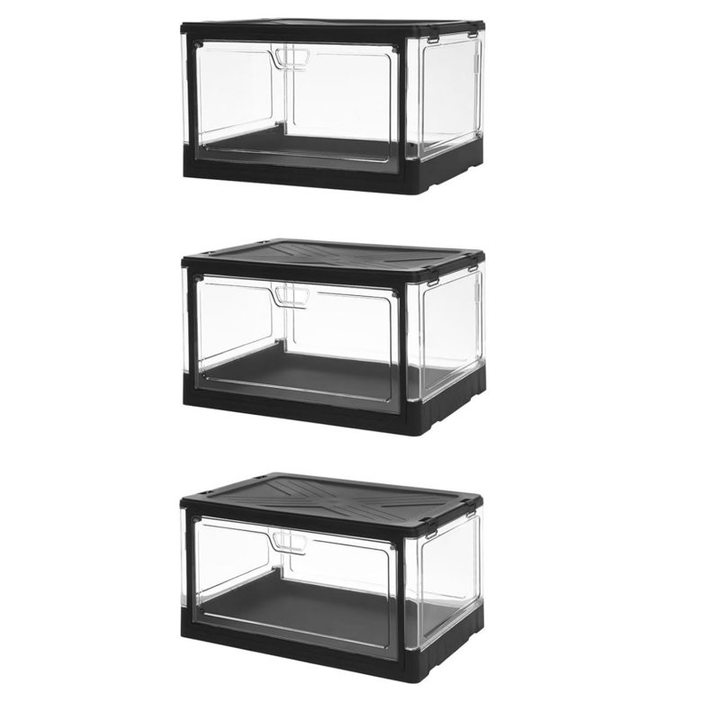 3-Pack Clear Stackable Storage Bins with Lids, Black