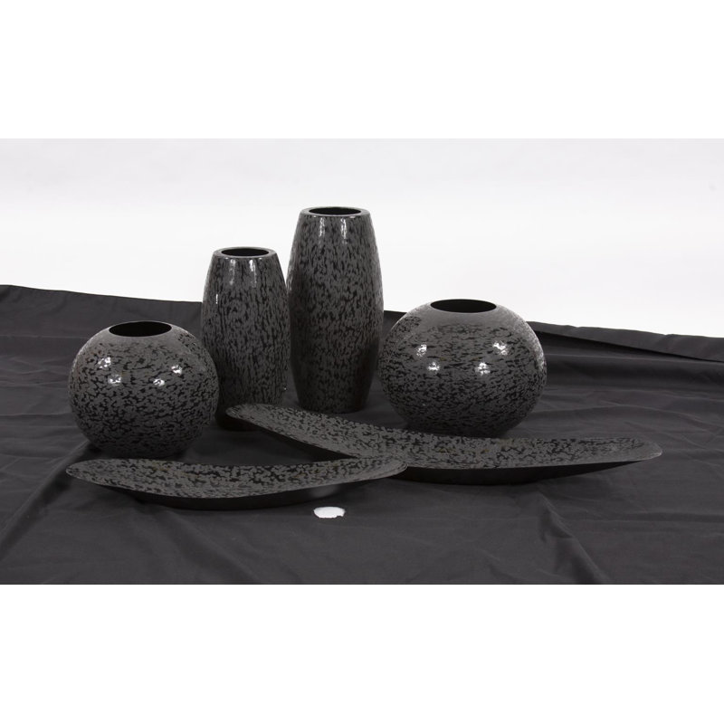 Chiseled Texture Black Iron Globe Vase, Large, 8" H x 10" W x 10" D