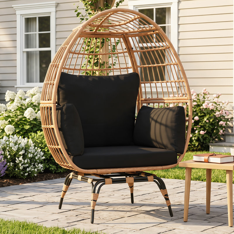 Extra Large 360° Swivel Egg Chair, All-Weather HDPE Rattan with 4 Cushions, 463 lbs Capacity for Indoor Outdoor Use