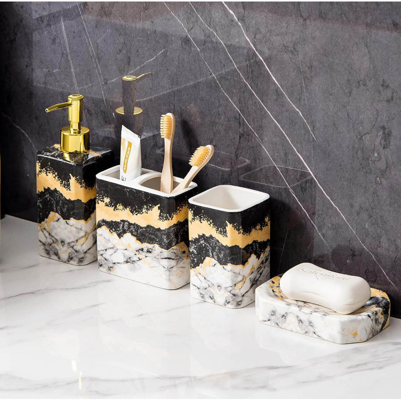 Marble Bathroom Accessory Set, Black