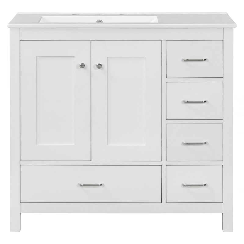 Ensemble de meuble-lavabo avec lavabo en céramique, Blanc