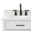 Meuble-lavabo simple Jameal de 36 po en bois massif avec comptoir en marbre de Carrare de 0,75 po et lavabo ovale dÃ©calÃ© Ã  droite-566077833-598961052-566077836