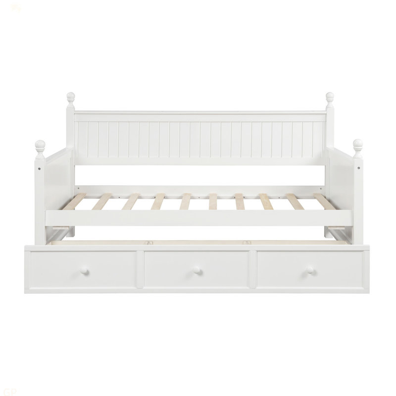 Lit de jour en bois avec trois tiroirs, lit de jour simple, Blanc