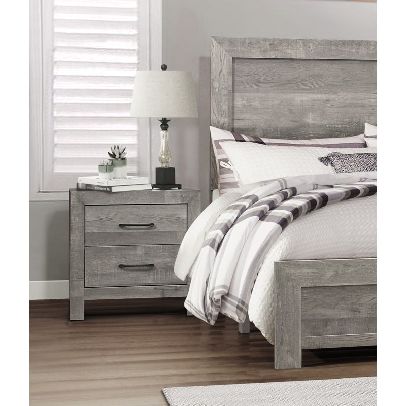 Table de chevet de style rustique avec finition grise 1 pièce et 2 tiroirs, Gris