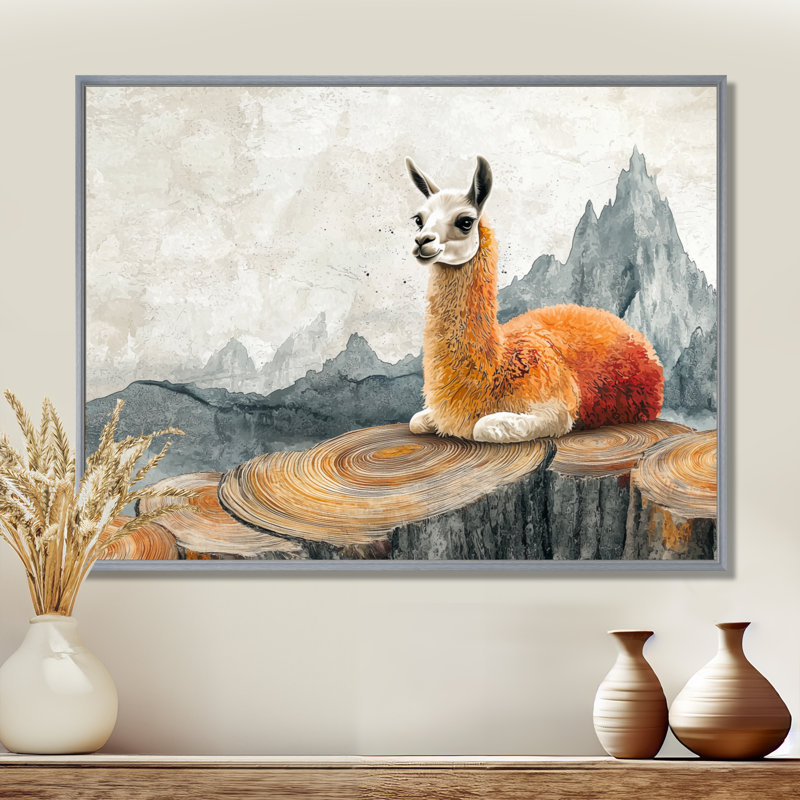 Lama au Pérou, méditation du Gardien - animaux, art mural, H 16 po x l 32 po, Impression encadrée flottante, Argent argent