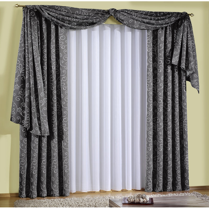 Jann Room Darkening Curtain Single Panel, 135cm Width x 225cm Drop, Grey/Brown/Blue