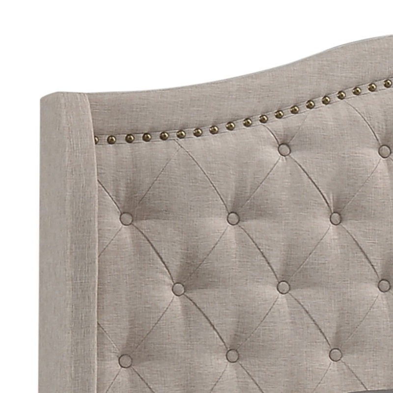 Aquira Upholstered Eastern King Wingback Bed Beige, King, Beige