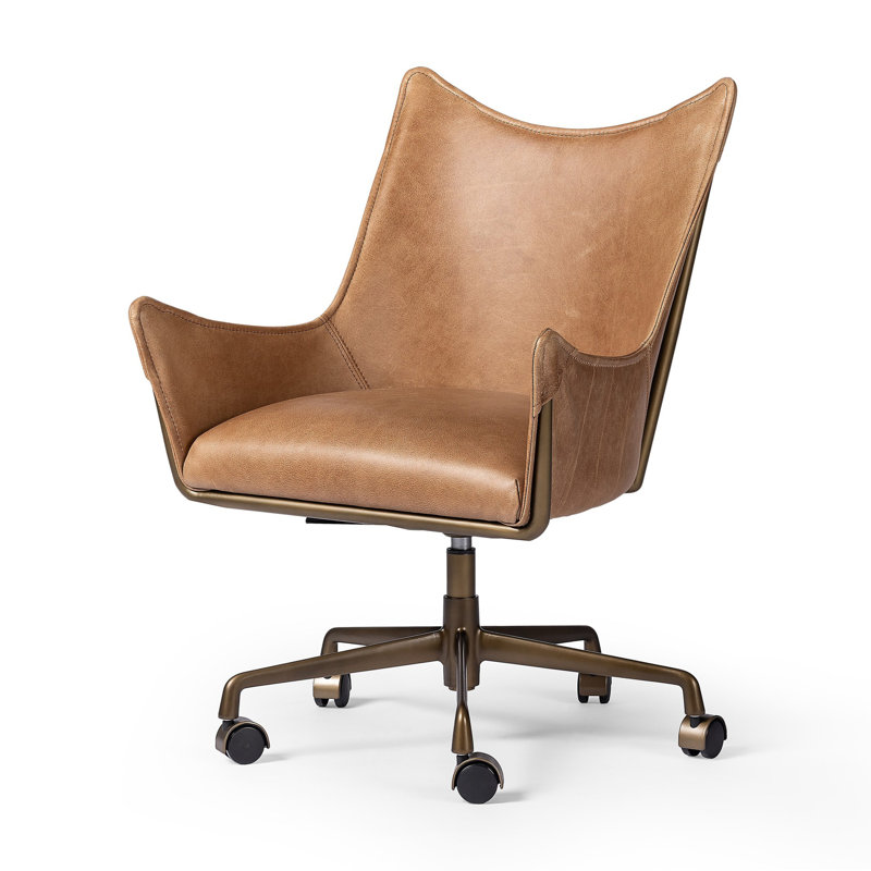 Truman Leather Swivel Office Chair, Taupe Brown