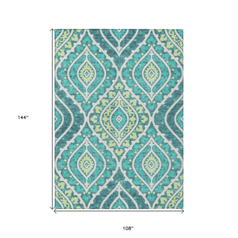 Tapis extérieur lavable floral bleu sarcelle ivoire et artichaut 9 pi x 12 pi