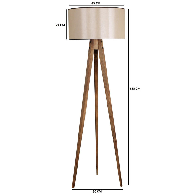 Lampe sur pied élégante en bois Luro, finition brune, 60 po de hauteur x 17,7 po de diamètre | Abat-jour en tissu, interrupteur marche / arrêt sur câble, douille E27 | Parfait pour le salon, la chambre à coucher ou le bureau, solution d'éclairage ?