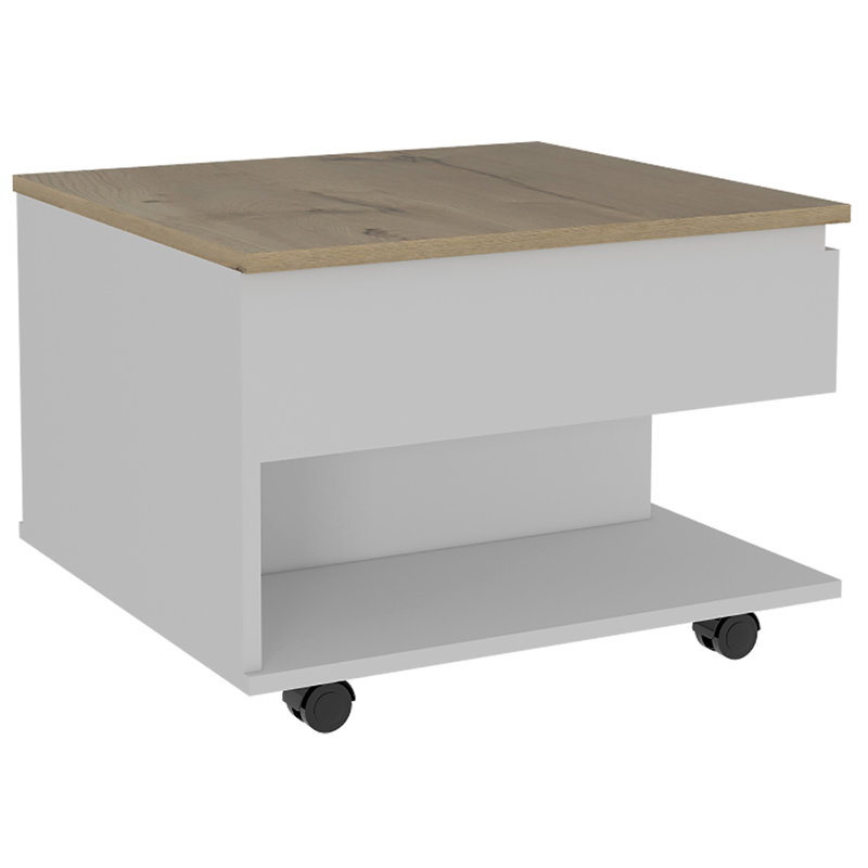 Luanda Lift Top Coffee Table, Casters, One Shelf, Natural, White