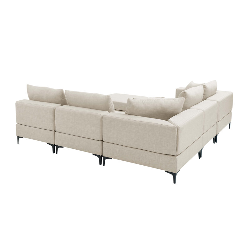 Upholstered L-Shaped Sectional Reversible, Beige 100% Polyester