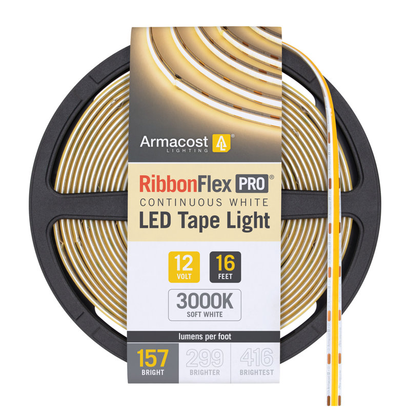 Ruban lumineux à DEL blanc RibbonFlex Pro 12V, 157 lumens / pied, 3000K, 5M (16,4 pieds), 16,4 pi, 3 000 K