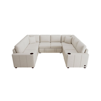 107.1" Sectional Sofa Convertible Pull-out Sofa Bed U-shaped Sofa for Living Room, Beige
