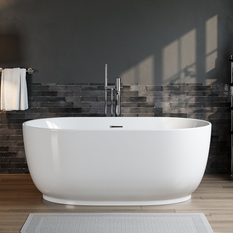 60" x 32" Freestanding Soaking Acrylic Bathtub
