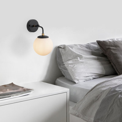 Industrial Wall Lamp, Black & Antique Cream, 5.9 x 8.3 x 10.6 in | Metal Body with Glass Cap, 6 in Base Plate | E14 Socket (Max 40W) | Perfect for Scandinavian & Country Décor, IP20 Rated, Stylish & Functional Lighting