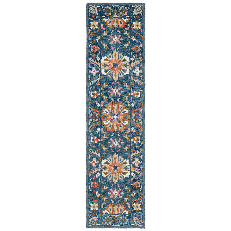 Oriental Hand Tufted Wool/Cotton Area Rug in Green/Blue/Orange/Yellow/Pink/Ivory, Runner 2'3" x 9'