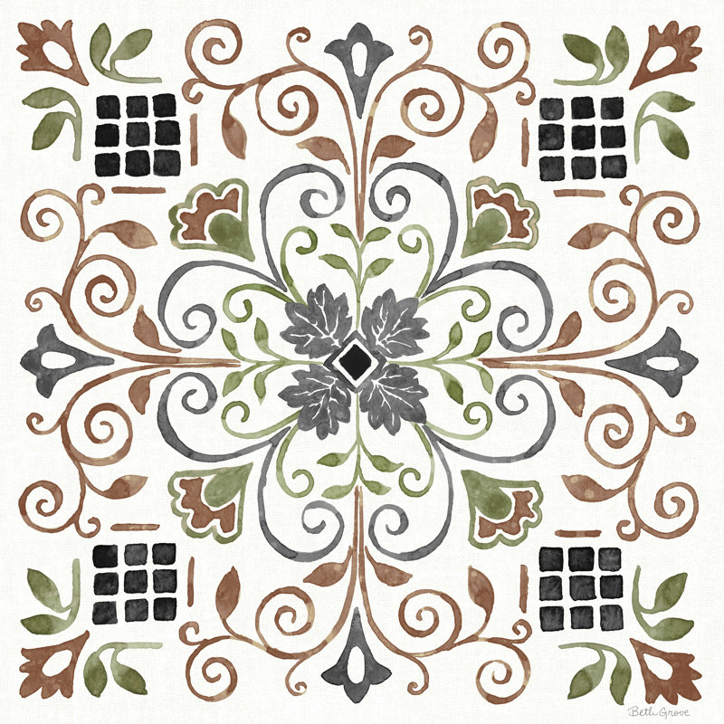 Motif méditerranéen IV - vert, L 12 po x H 12 po