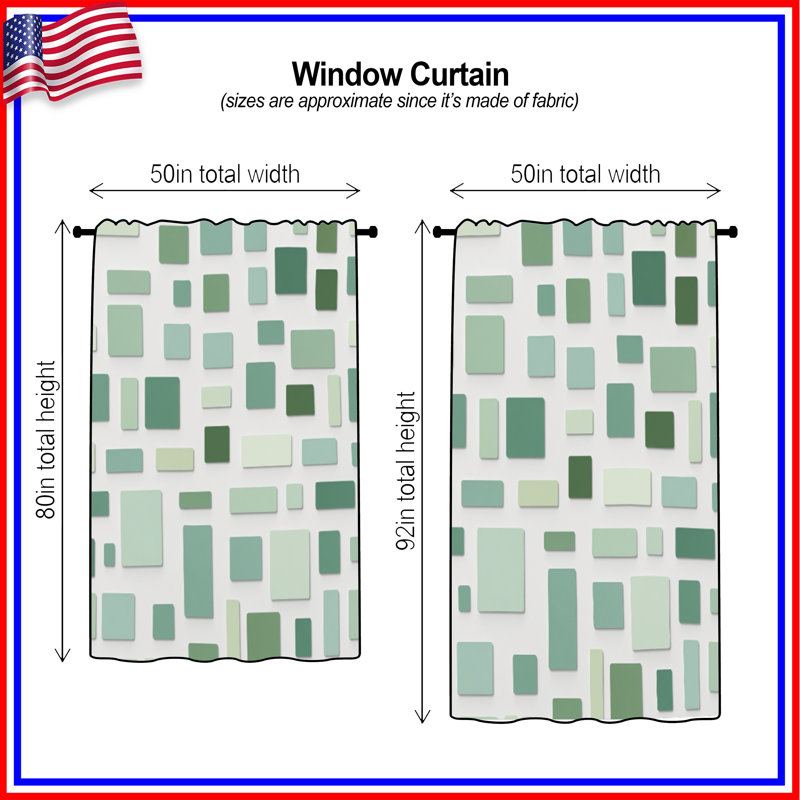 Rideaux vert de forme rectangulaire et voilages rectangulaires - 1 panneau, Sheer, 50" x 80" - 1 Panel