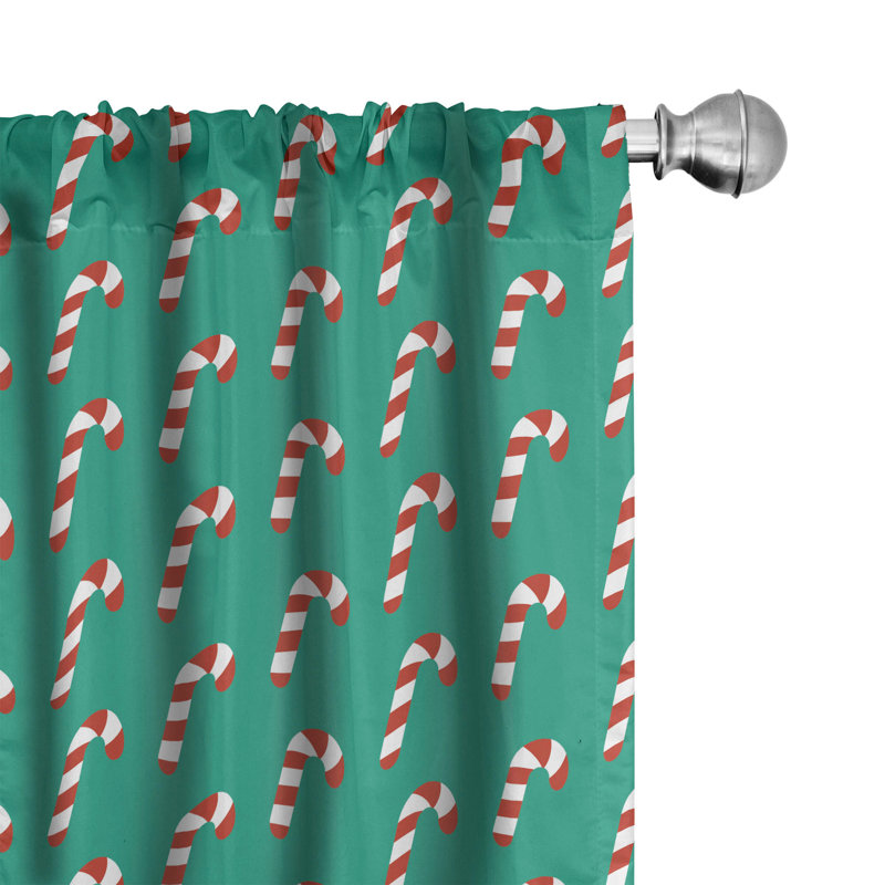 Red Barrel Studio® Green Xmas 4-Panel Curtains, Continuous Candy Canes, White and Rust, 56" W x 84" L