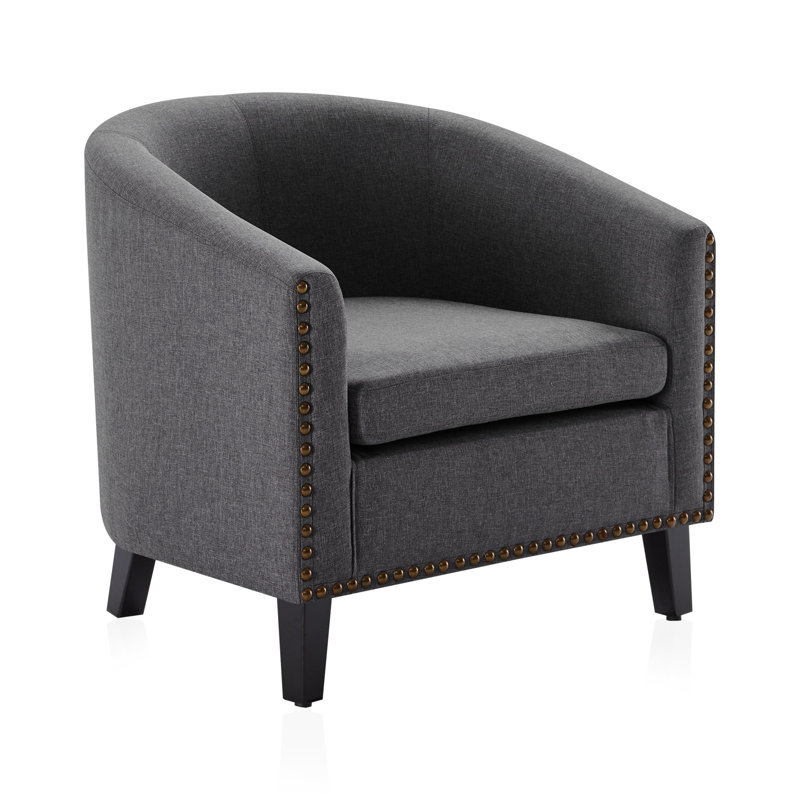 Cohmer 28.74" Wide Upholstered Barrel Chair, Gray Linen