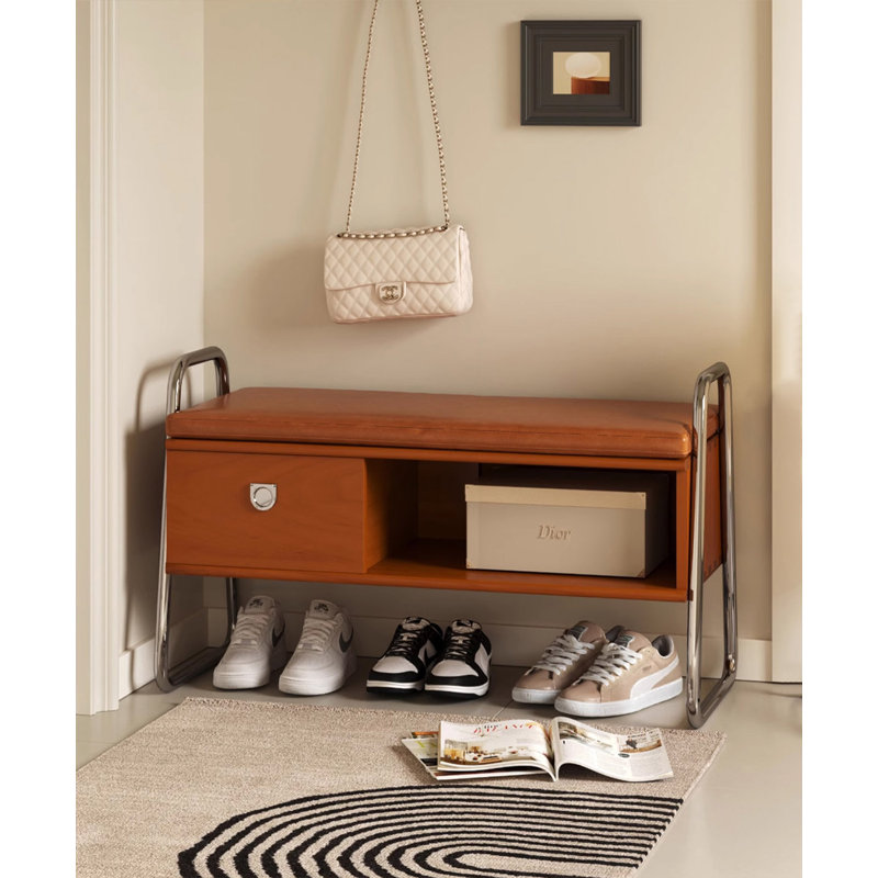 31.1" Brown Rectangular Solid Wood Shoe Storage