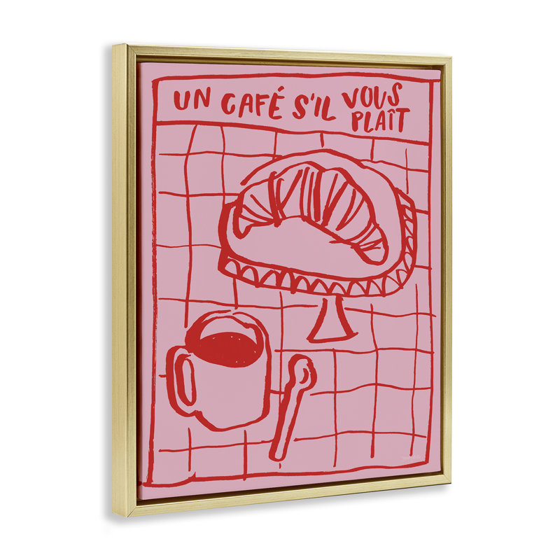 Cadre flottant Cafe Brunch Doodles, design par Jenaya Jackson, H 21 po x l 17 po, Cadre flottant métallique doré