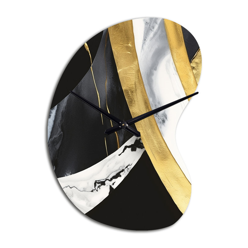 Horloge murale asymétrique en métal noir et doré Harmony Of Marble IV, Petit