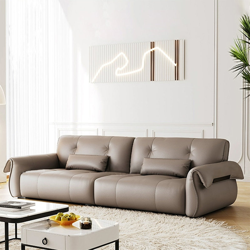 Canapé modulaire gris en cuir véritable, Gris, 3, H 24,8 po x l 94,49 po x P 39,37 po