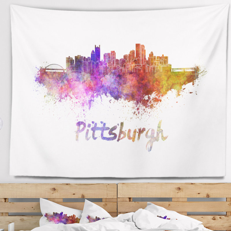 Tapisserie de skyline de pittsburgh Cityscape, H 32 po x l 39 po