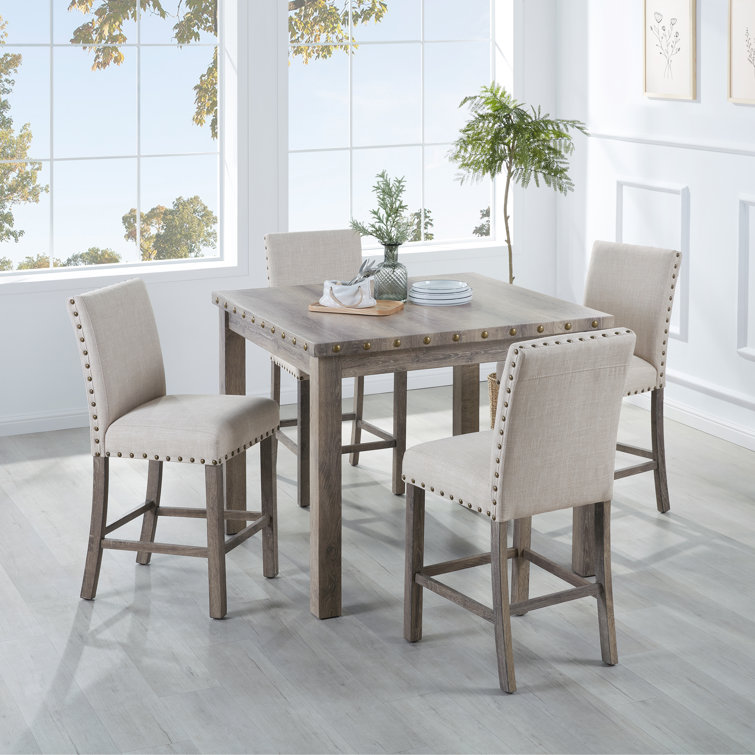 5-Piece Farmhouse Dining Table Set,  Counter Height Dinette Set for 4