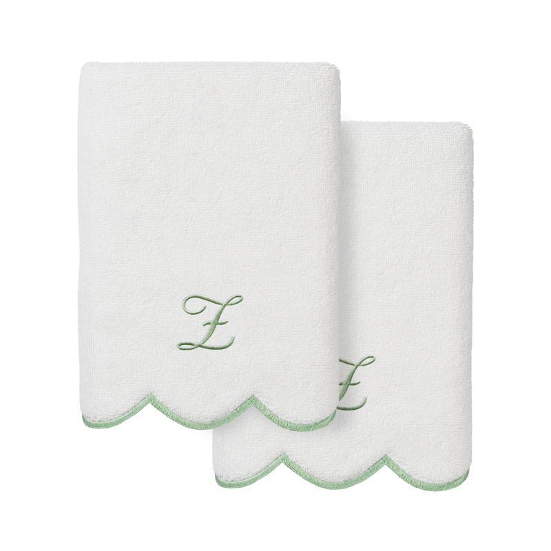 Ensemble de serviettes à main personnalisables 2 pièces Linorn Home Textiles 100% coton turc ADORNIA, Z, Blanc/vert