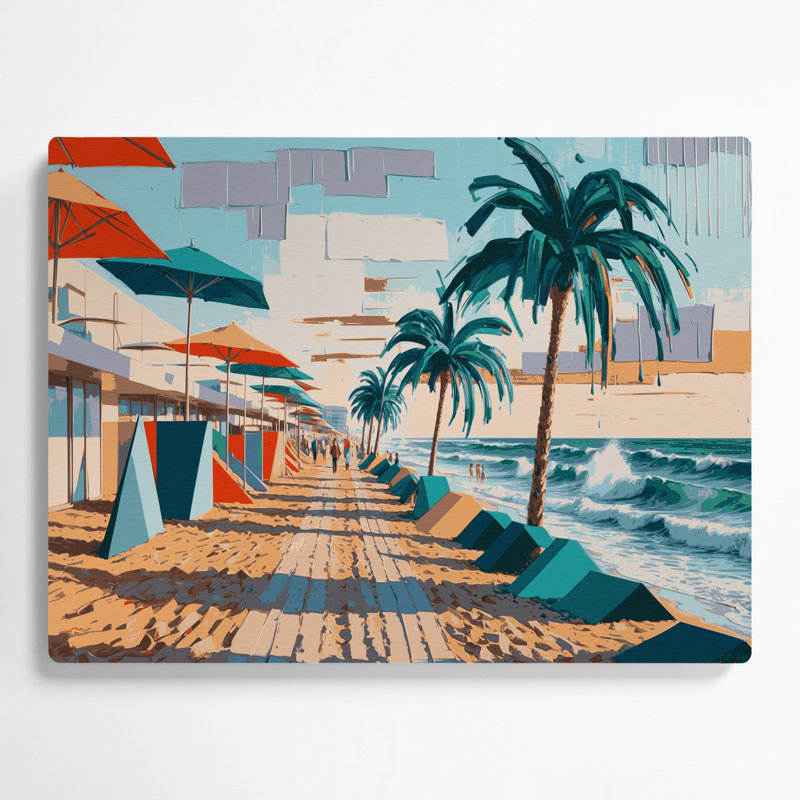 Art mural en métal brun, "Coastal Modern Beach Life", H 20 po x l 24 po