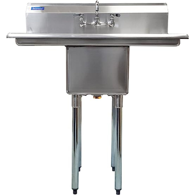 Express KitchQuip 38" W x 22" D Stainless Steel 1-Compartment Utility Sink with Dual Drainboards and Faucet