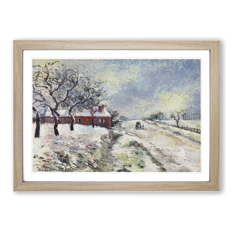 Snowy Road with House by Camille Pissarro - Picture Frame Painting, 27cm H x 36cm W x 2cm D, Oak Framed