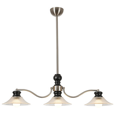 Modern 3 - Light Kitchen Island Pendant Light, Brushed Nickel Finish with Solid Wood Accents, Glass Shades, Industrial Farmhouse Chandelier