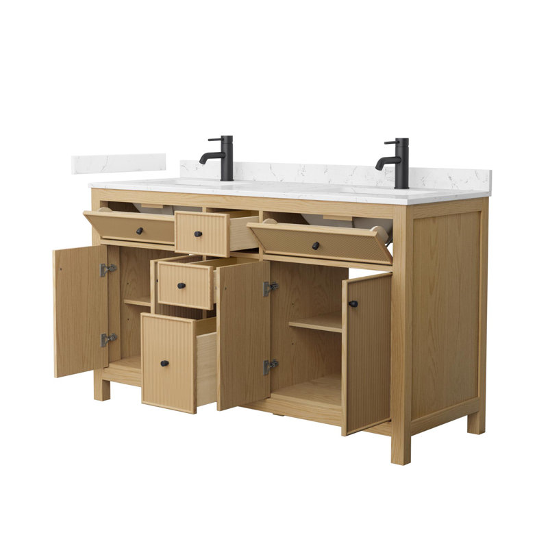 Pendry 60" Freestanding Double Bathroom Vanity with Cultured Marble Top, Matte Black